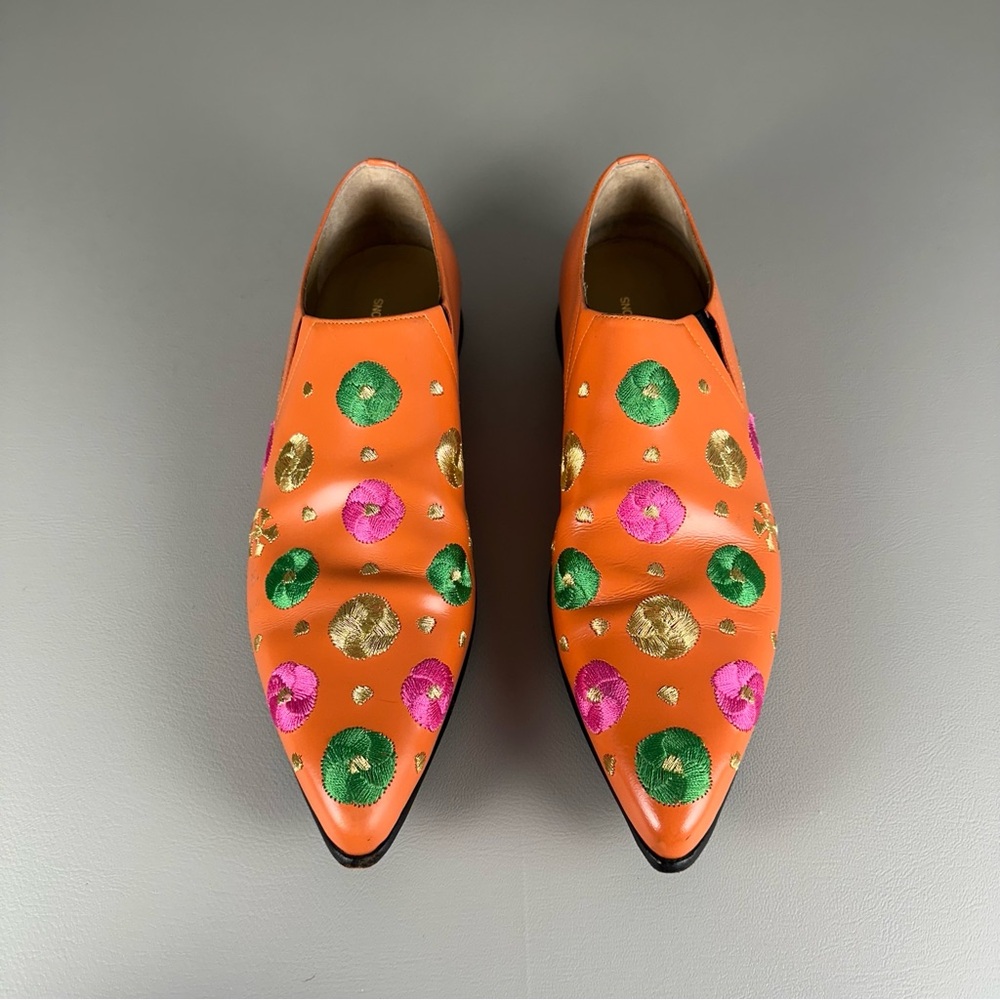 rare Comme des Garcons Embroidered Flowers Orange Loafers - Picture 4 of 11